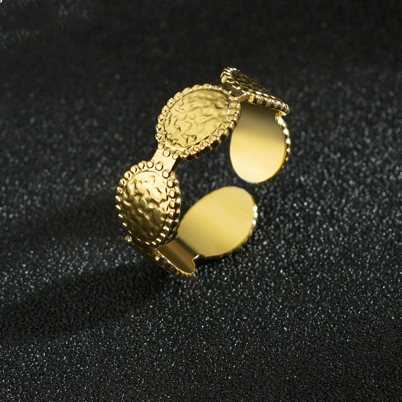 Vintage Turquoise Irregular Texture Ring Stainless Steel Geometric Design For Women Gold Tone Holiday Gift Box