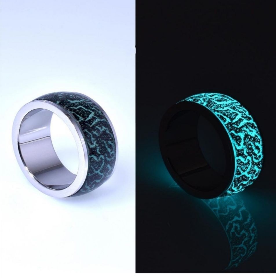 Unisex Luminous Resin Ring Stainless Steel Vintage Explosion Pattern Band Durable For Everyday Wear And Giftable