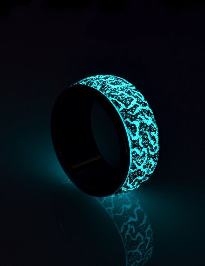 Unisex Luminous Resin Ring Stainless Steel Vintage Explosion Pattern Band Durable For Everyday Wear And Giftable