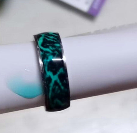 Unisex Luminous Resin Ring Stainless Steel Vintage Explosion Pattern Band Durable For Everyday Wear And Giftable