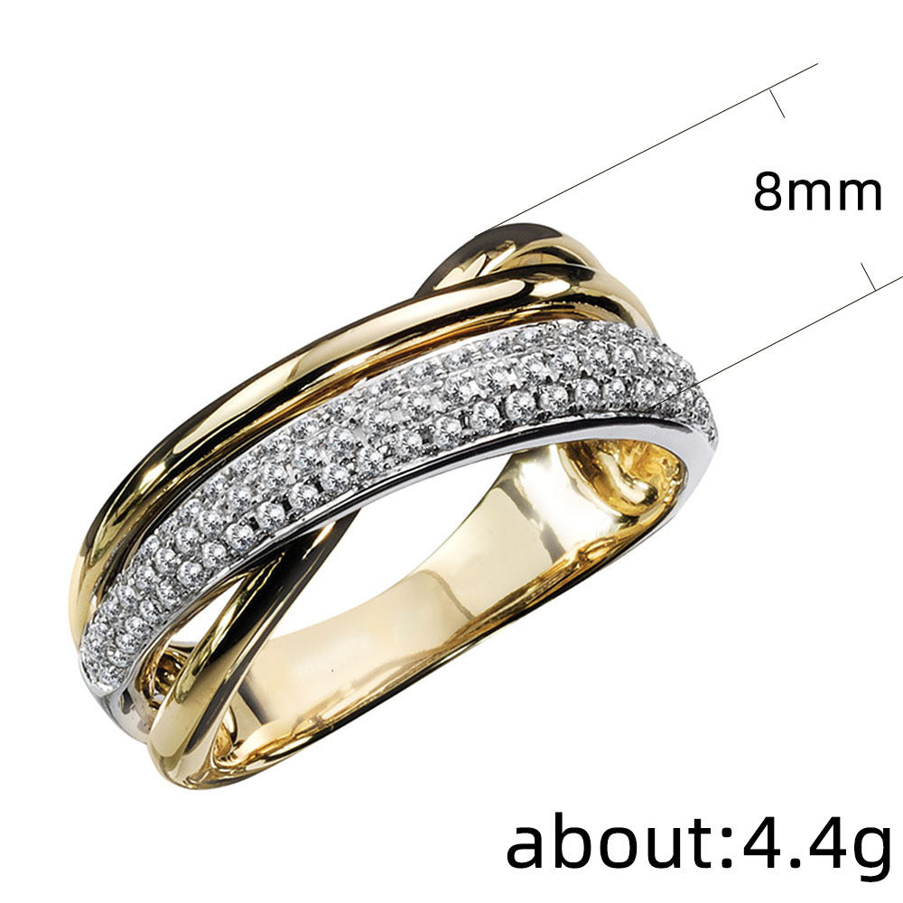 Geometric Zircon Ring Copper Gold Plated Micro Inlaid Womens Fashion Jewelry Durable Versatile Accessory Gift Ready