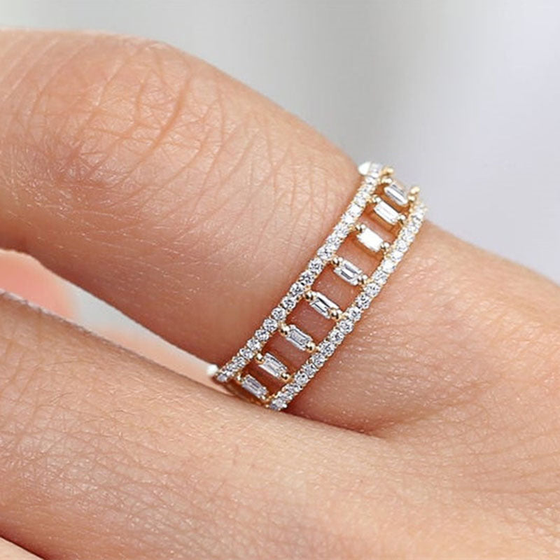 Womens Complete Circle Zircon Ring Gold Plated Copper Eternity Band Jewelry Fashion Elegant Designer Accessory