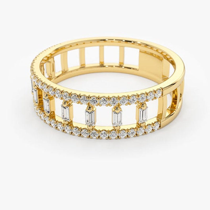 Womens Complete Circle Zircon Ring Gold Plated Copper Eternity Band Jewelry Fashion Elegant Designer Accessory