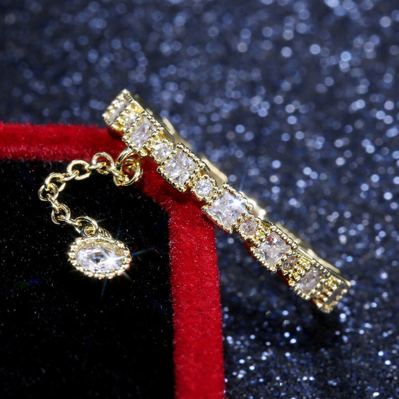 Geometric Alloy Ring With Inlaid Artificial Gemstones And Zircon Pendant Electroplated Individually Packed Now