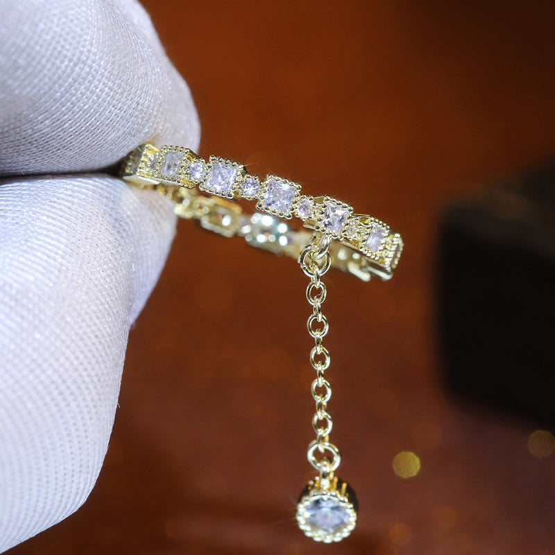 Geometric Alloy Ring With Inlaid Artificial Gemstones And Zircon Pendant Electroplated Individually Packed Now