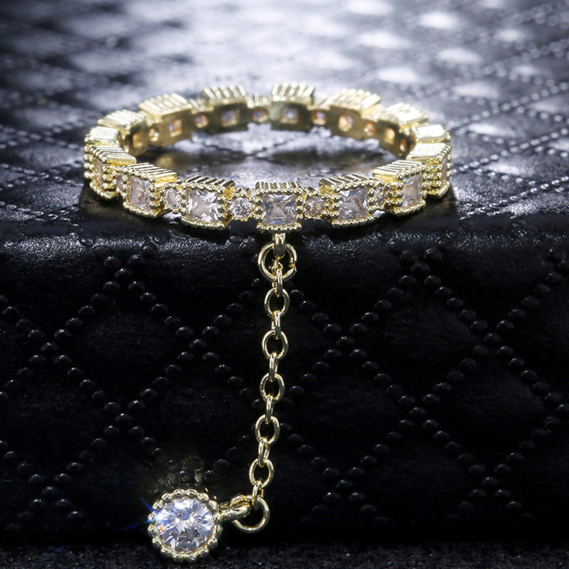 Geometric Alloy Ring With Inlaid Artificial Gemstones And Zircon Pendant Electroplated Individually Packed Now