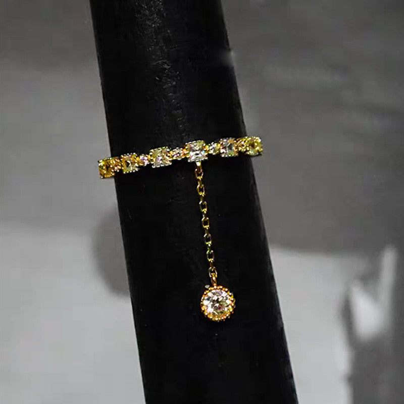 Geometric Alloy Ring With Inlaid Artificial Gemstones And Zircon Pendant Electroplated Individually Packed Now