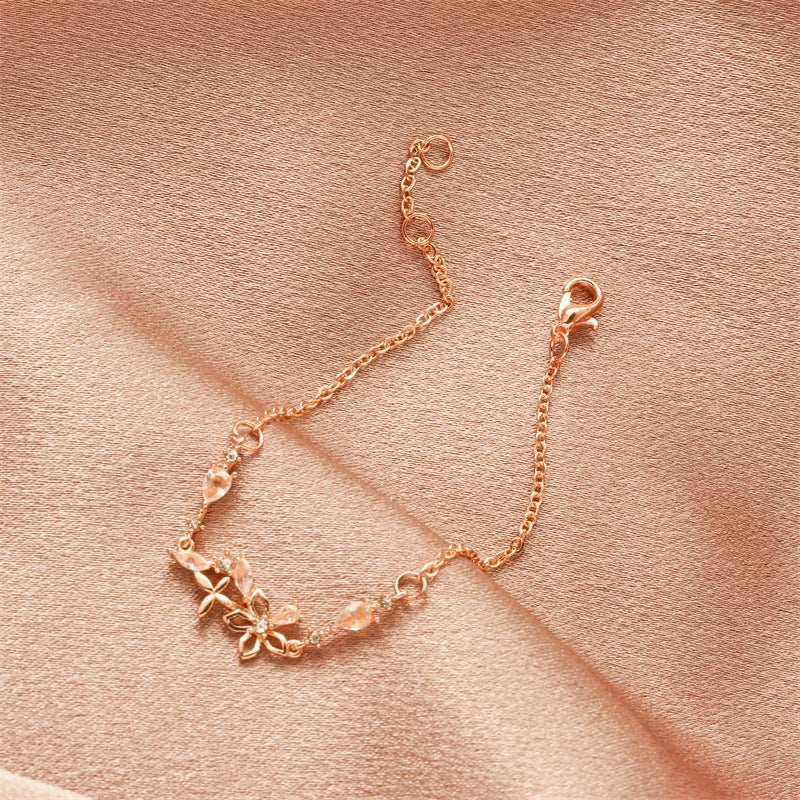 Delicate Zircon Butterfly Design Bracelet With Flower Accents Alloy Jewelry For Women Gift For Women Today Now