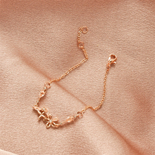 Delicate Zircon Butterfly Design Bracelet With Flower Accents Alloy Jewelry For Women Gift For Women Today Now