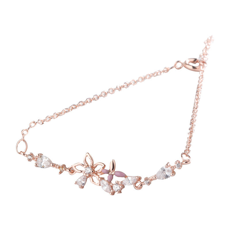 Delicate Zircon Butterfly Design Bracelet With Flower Accents Alloy Jewelry For Women Gift For Women Today Now