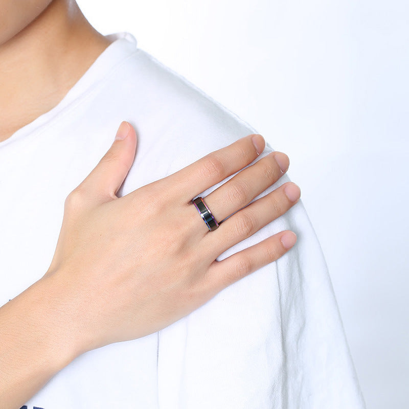 Mens Titanium Rings Brushed Geometric Rainbow Color Stainless Steel Modern Fashion Accessory European American