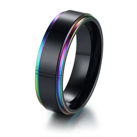 Mens Titanium Rings Brushed Geometric Rainbow Color Stainless Steel Modern Fashion Accessory European American