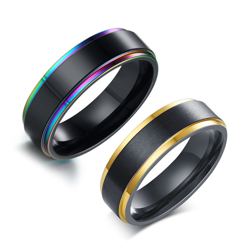 Mens Titanium Rings Brushed Geometric Rainbow Color Stainless Steel Modern Fashion Accessory European American