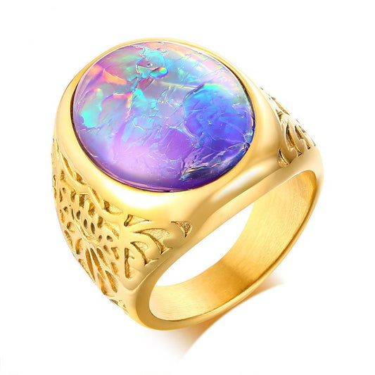 Mens Stainless Steel Opal Ring Jewelry Gift for Him Fashion Statement Band Ring Modern Design Durable Everyday Wear