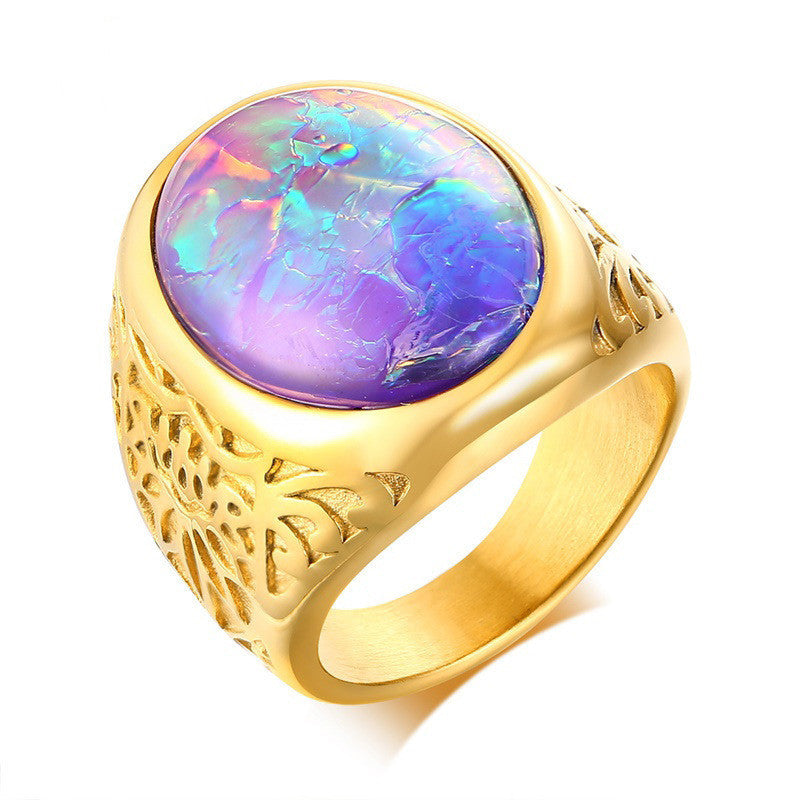 Mens Stainless Steel Opal Ring Jewelry Gift for Him Fashion Statement Band Ring Modern Design Durable Everyday Wear