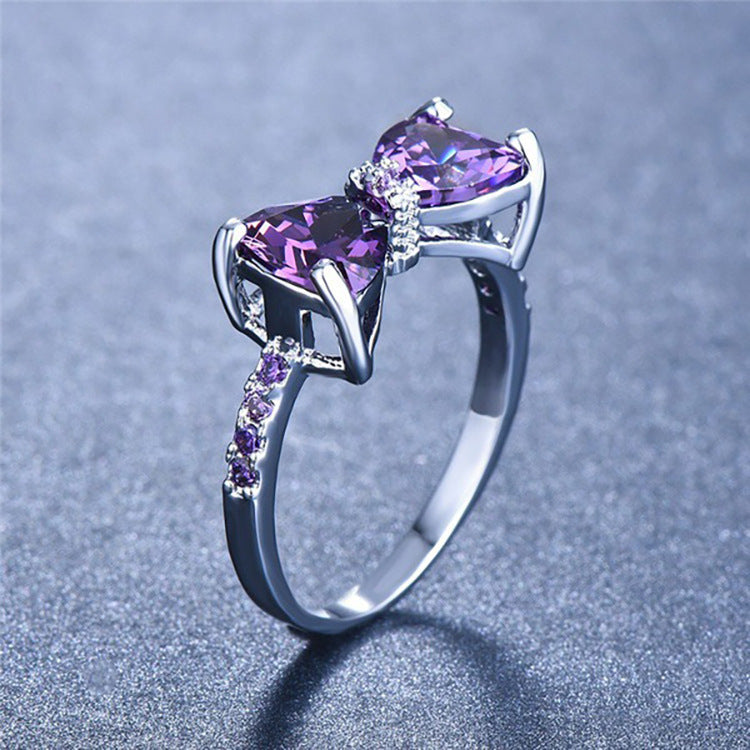 Heart Shaped Ring With Zircon Stone Copper Electroplated Unisex Fashion Jewelry Holiday Gift White Red Purple In Colors