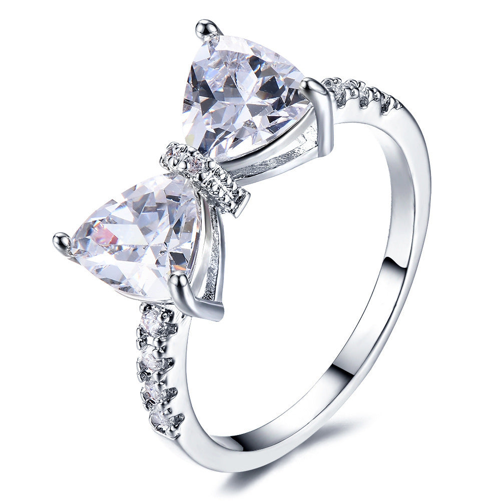 Heart Shaped Ring With Zircon Stone Copper Electroplated Unisex Fashion Jewelry Holiday Gift White Red Purple In Colors