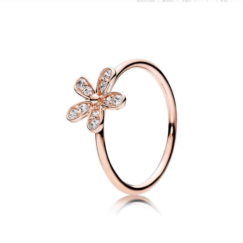 Womens Daisy Ring Rose Gold Copper Wedding Band With Zircon Inlay Individually Packed Elegant Gift Her Fashion