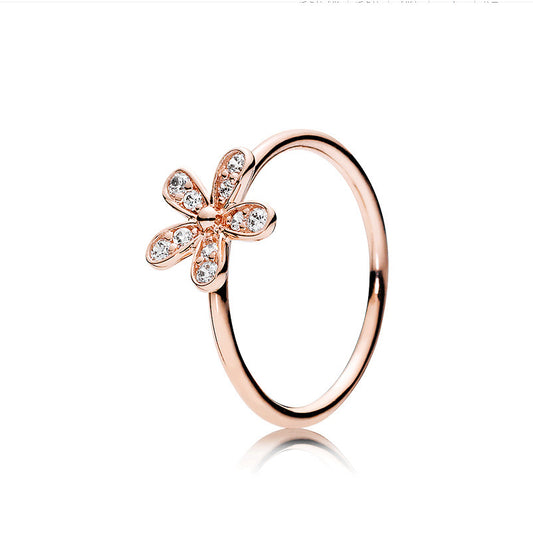 Womens Daisy Ring Rose Gold Copper Wedding Band With Zircon Inlay Individually Packed Elegant Gift Her Fashion