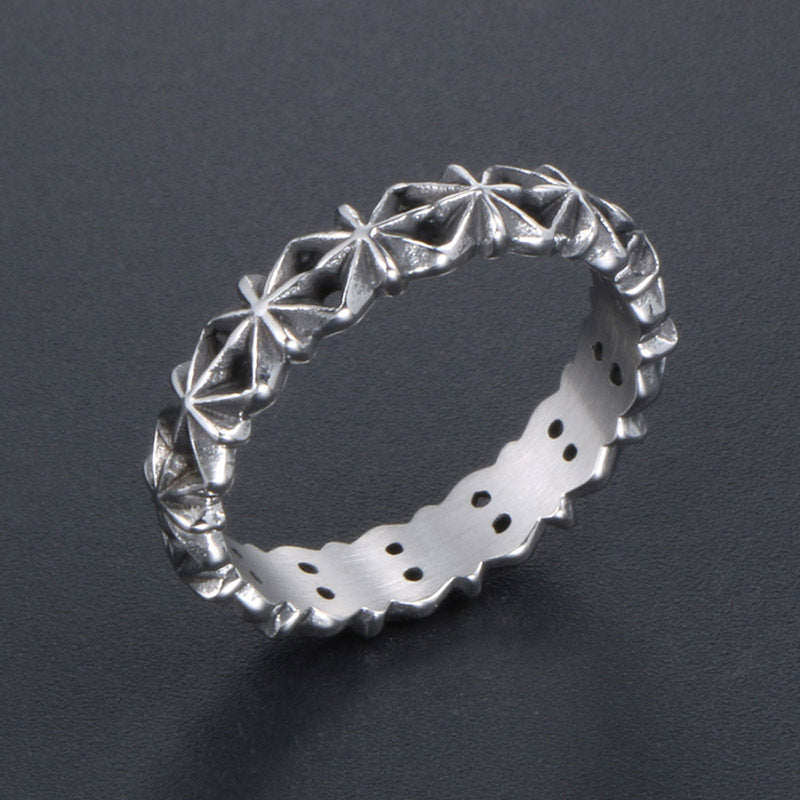Titanium Steel Rice Flower Ring Vintage Retro Jewelry