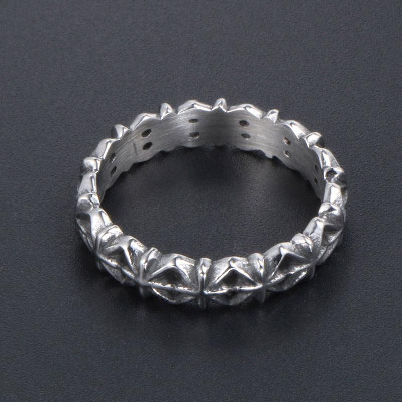Titanium Steel Rice Flower Ring Vintage Retro Jewelry