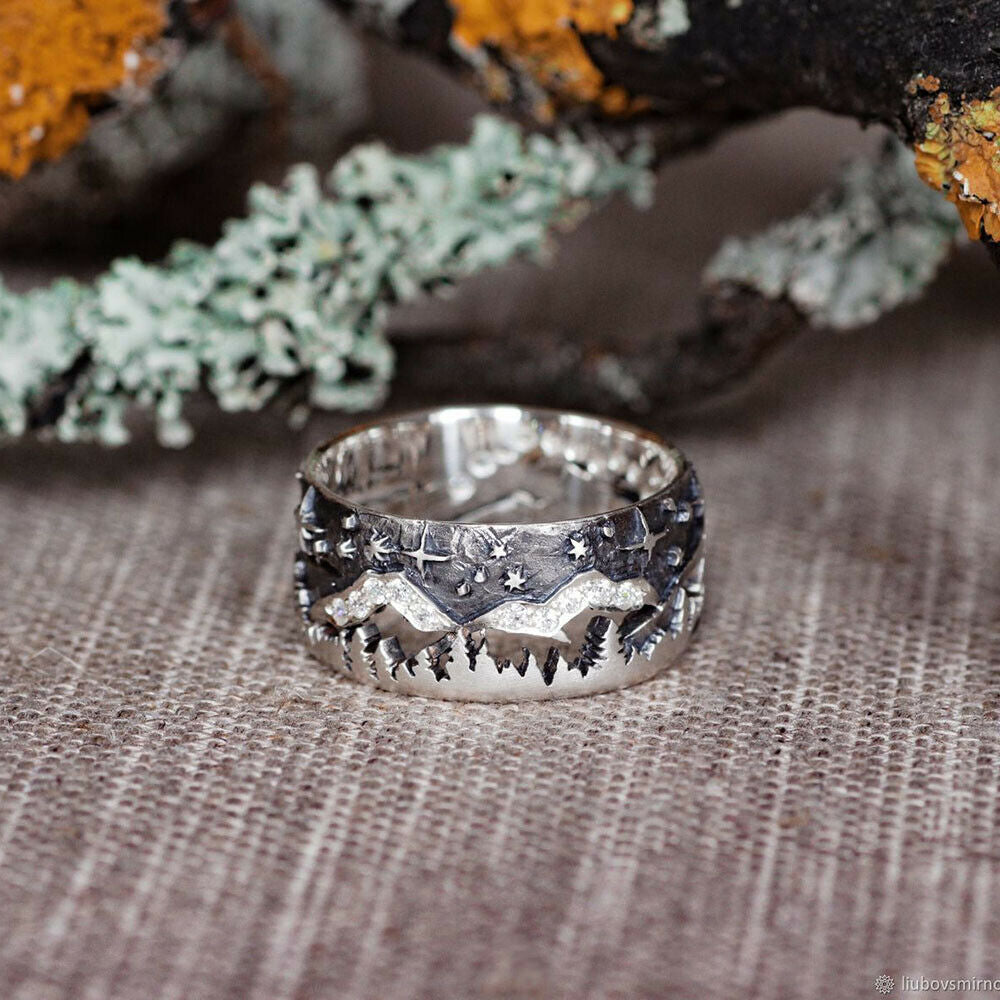 Couple Rings Sterling Silver Inlaid Gemstone Copper Wolf Design Diamond Rings European Vintage Anniversary Jewelry