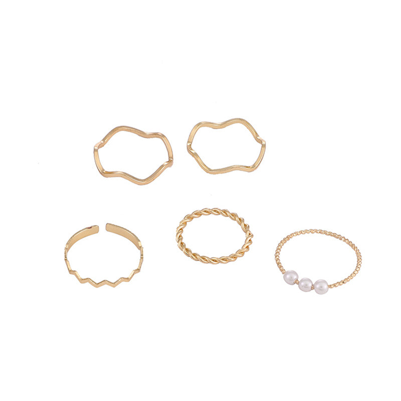 Wave Shaped Rings Set Five Piece Alloy Rings Silver Or Gold Japanese Korean Style Collection For Style Seekers