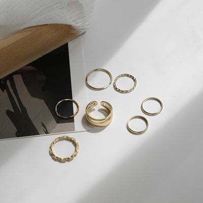 Wave Shaped Rings Set Five Piece Alloy Rings Silver Or Gold Japanese Korean Style Collection For Style Seekers
