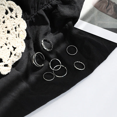 Wave Shaped Rings Set Five Piece Alloy Rings Silver Or Gold Japanese Korean Style Collection For Style Seekers