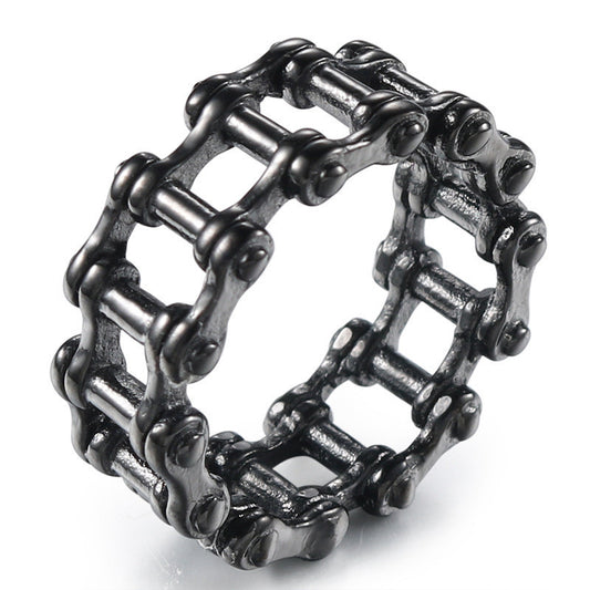 Men's Titanium Steel Ring Geometric Chain Design Punk Ring for Men Electroplated Band Ring Geometric Statement Ring