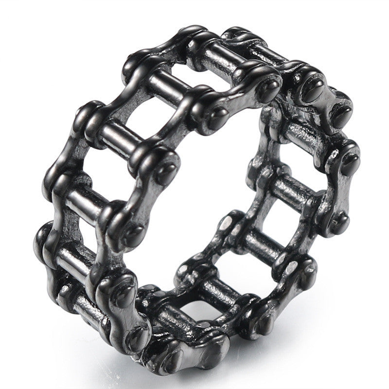 Men's Titanium Steel Ring Geometric Chain Design Punk Ring for Men Electroplated Band Ring Geometric Statement Ring