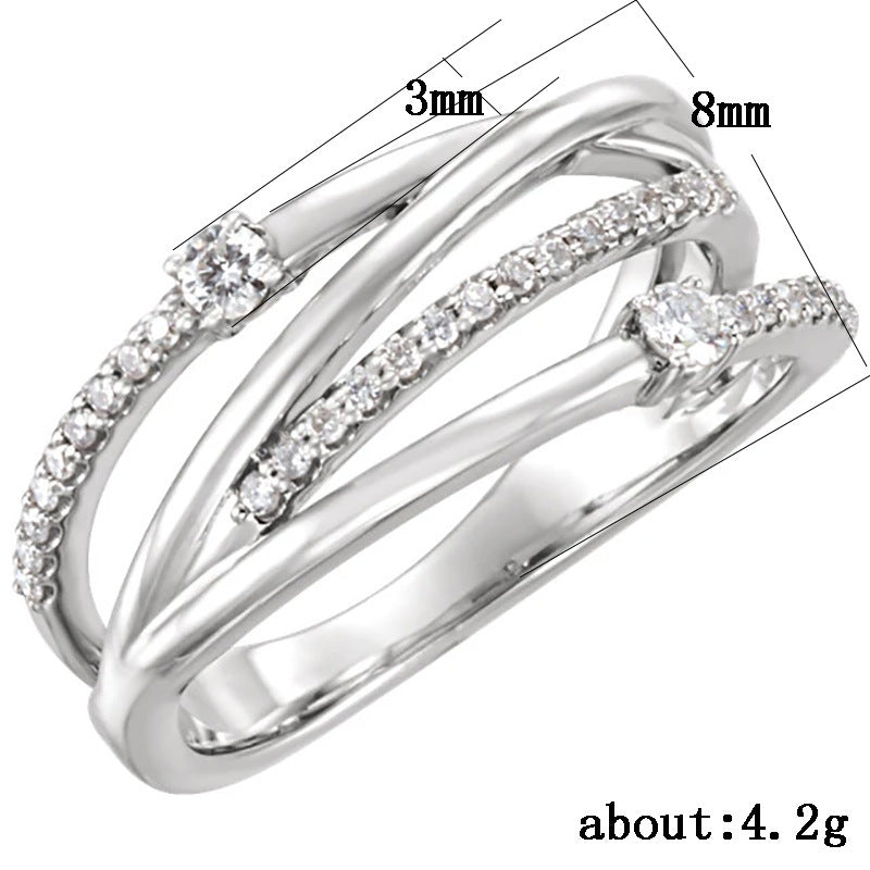 Geometric Zircon Inlaid Gold Plated Copper Ring For Women Elegant Fashion Jewelry Accessories Daily Wear Gift Idea