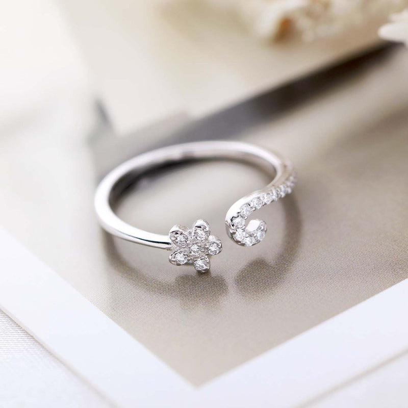 Fashion Small Plum Blossom OL Micro Inlaid Jewelry Ring