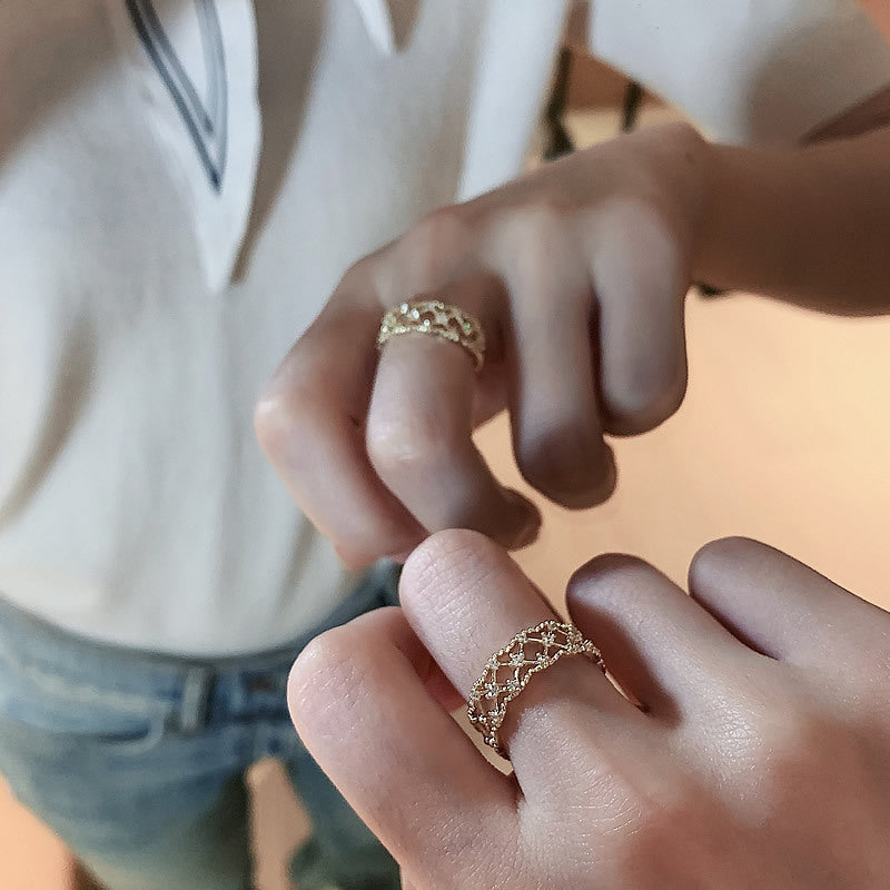 Womens Gold Plated Copper Ring Adjustable Opening With Artificial Gemstones Geometric Design Fashion Jewelry Elegant