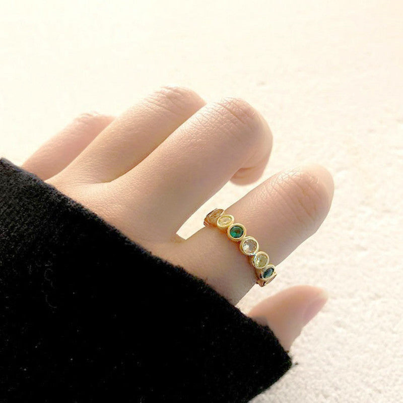 Womens Adjustable Ring Retro Round Diamond Finger Ring Alloy Metal Artificial Gems Dream Series Geometric Ring