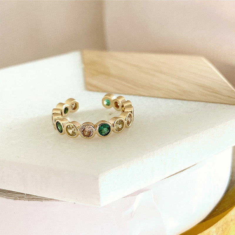 Womens Adjustable Ring Retro Round Diamond Finger Ring Alloy Metal Artificial Gems Dream Series Geometric Ring