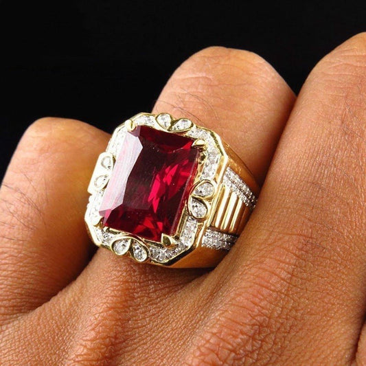 Gold Plated Simulated Diamond Geometric Drop Ring For Men