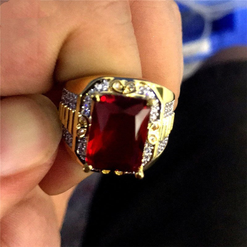 Gold Plated Simulated Diamond Geometric Drop Ring For Men
