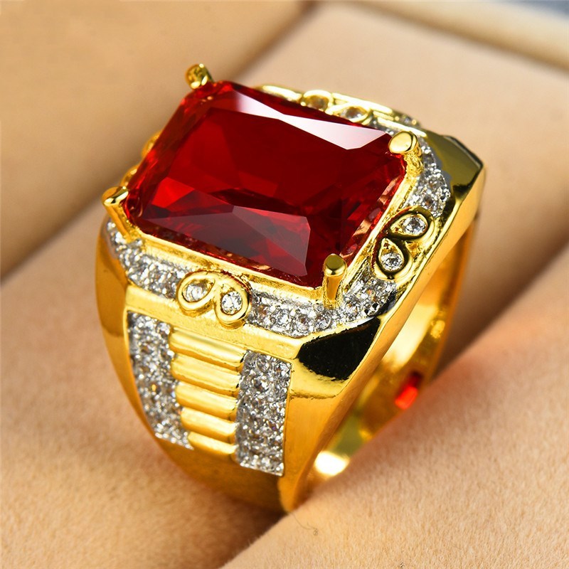 Gold Plated Simulated Diamond Geometric Drop Ring For Men