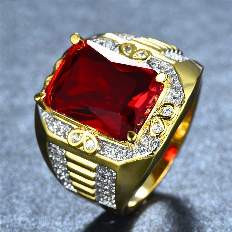 Gold Plated Simulated Diamond Geometric Drop Ring For Men