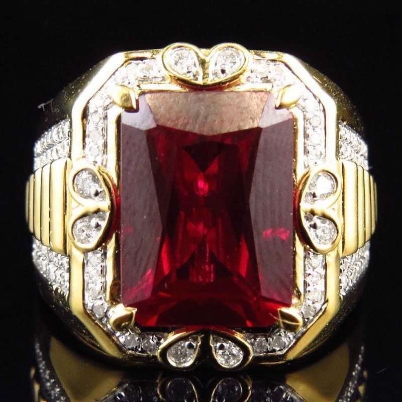 Gold Plated Simulated Diamond Geometric Drop Ring For Men