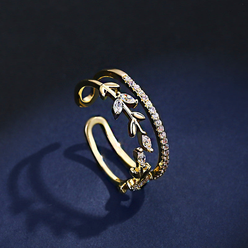 Womens Open Ring Gold Plated Artificial Gemstone Korean Style Fashion Jewelry Dainty Versatile Accessory Trends