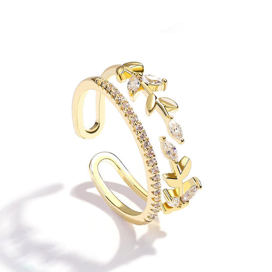 Womens Open Ring Gold Plated Artificial Gemstone Korean Style Fashion Jewelry Dainty Versatile Accessory Trends