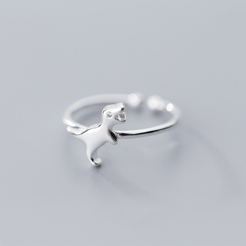 Dinosaur Ring Adjustable 925 Silver Open Ring Korean Style Animal Zodiac Jewelry For Women Gift Idea Elegant Accessory
