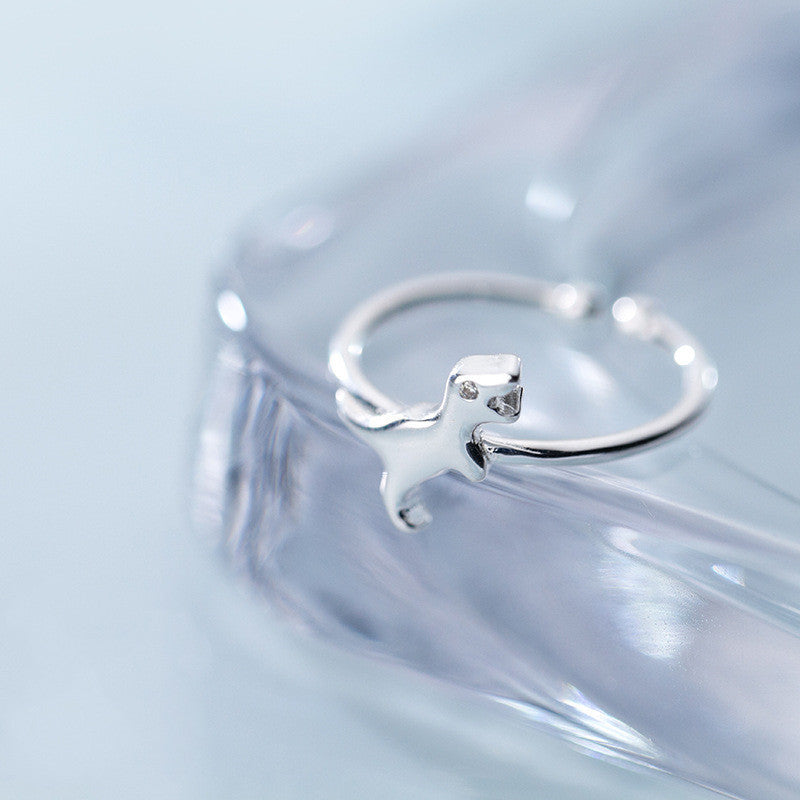 Dinosaur Ring Adjustable 925 Silver Open Ring Korean Style Animal Zodiac Jewelry For Women Gift Idea Elegant Accessory