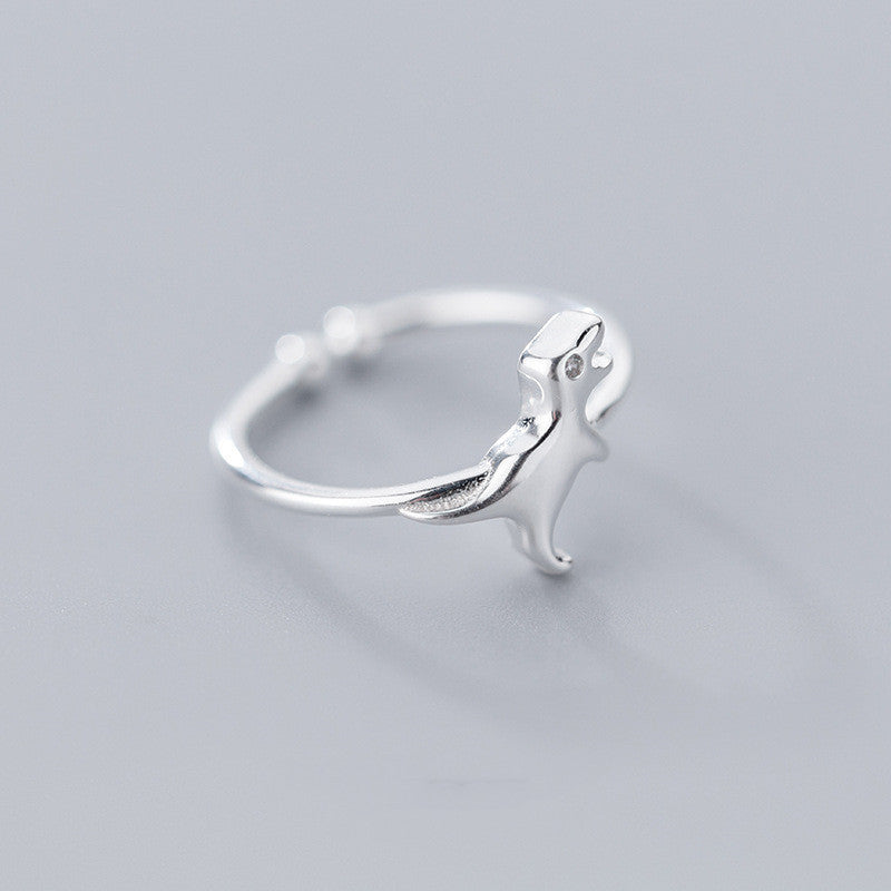 Dinosaur Ring Adjustable 925 Silver Open Ring Korean Style Animal Zodiac Jewelry For Women Gift Idea Elegant Accessory