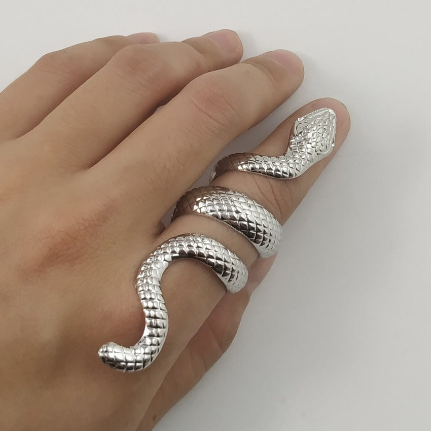 Mens Snake Ring Alloy Exaggerated Continental American Style Electroplated Inlaid Gems Ring Individually Packed