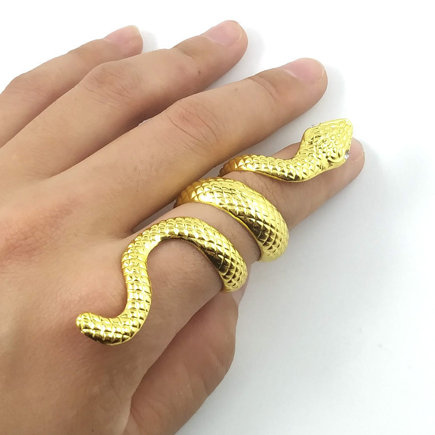 Mens Snake Ring Alloy Exaggerated Continental American Style Electroplated Inlaid Gems Ring Individually Packed