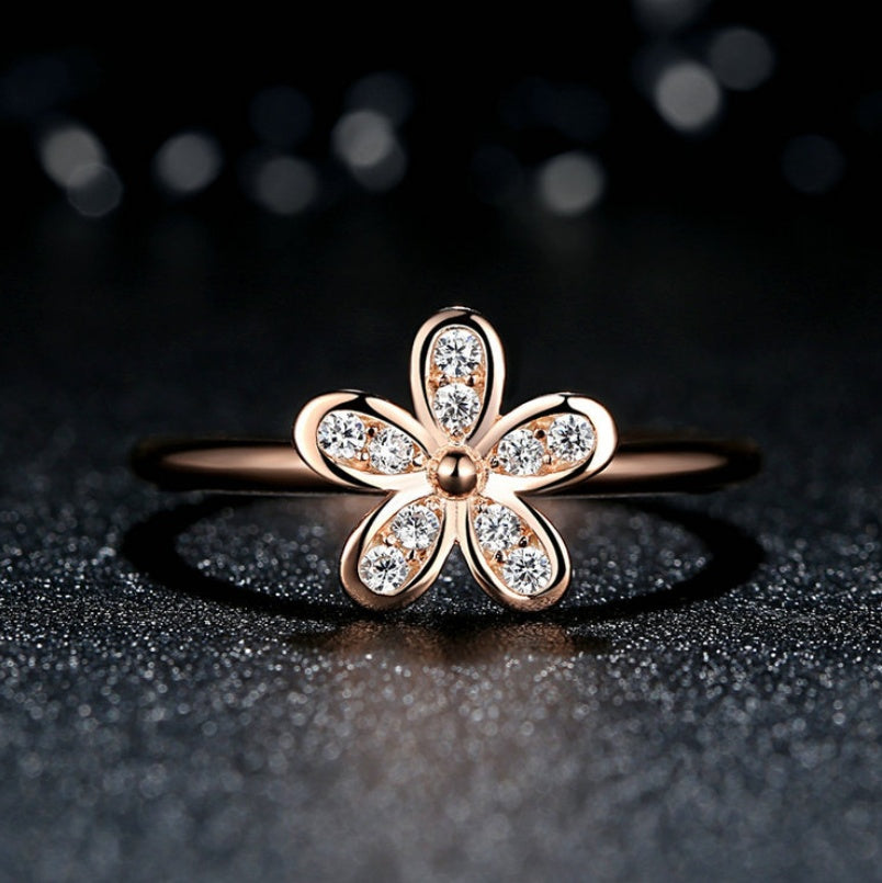 Womens Daisy Ring Rose Gold Copper Wedding Band With Zircon Inlay Individually Packed Elegant Gift Her Fashion