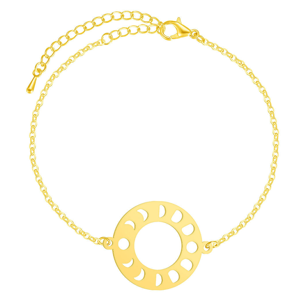 Unisex Stainless Steel Bracelet Simple Geometric Design Moon Phase Pendant Jewelry Gift For Women And Men Gift